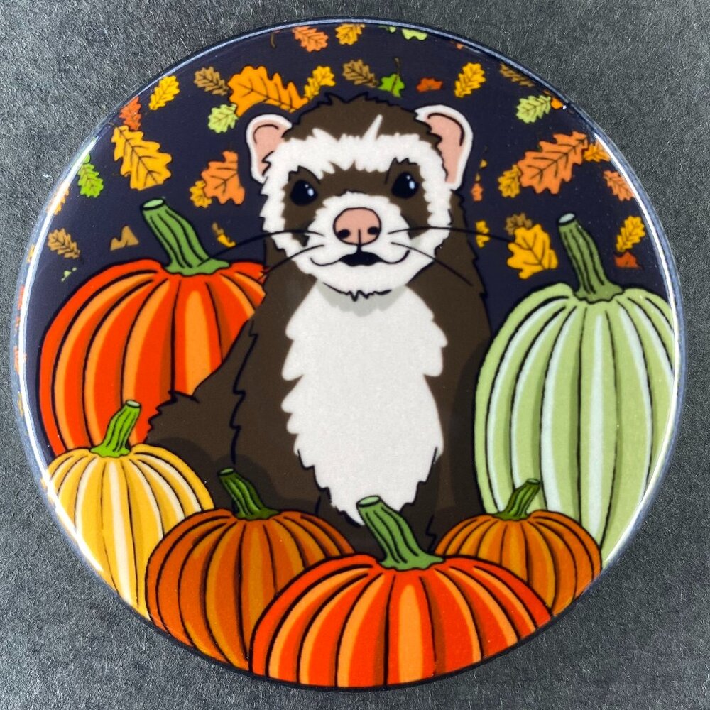Ferret Pumpkin Handmade - Pin, Magnet, Keychain, Bottle Opener or Mini Ornament